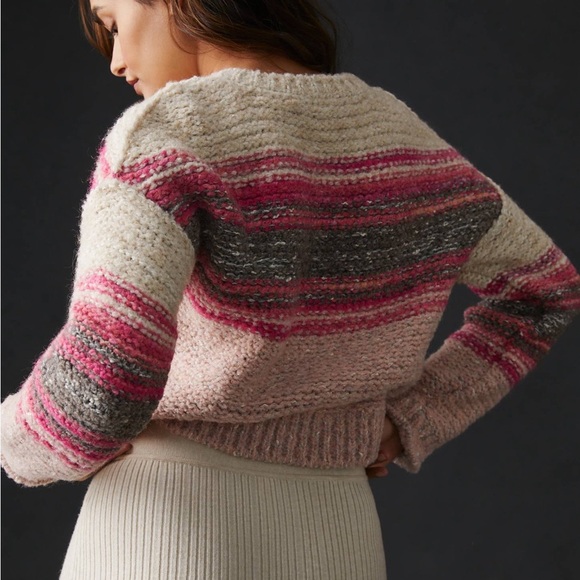 Pilcro Pink Stripe Crewneck Chunky Knit Pullover - Picture 3 of 8